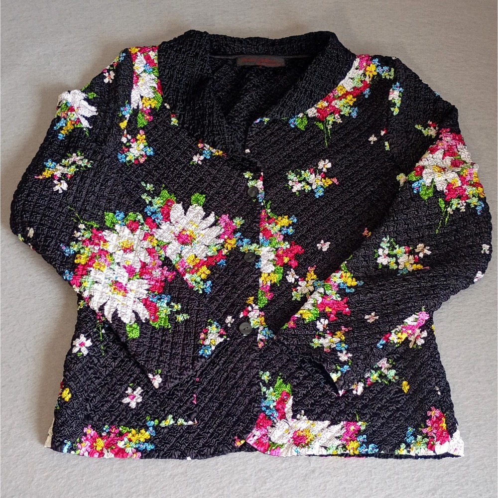 Pleats Collection Pings Imports Popcorn Floral Blazer Black Size Small